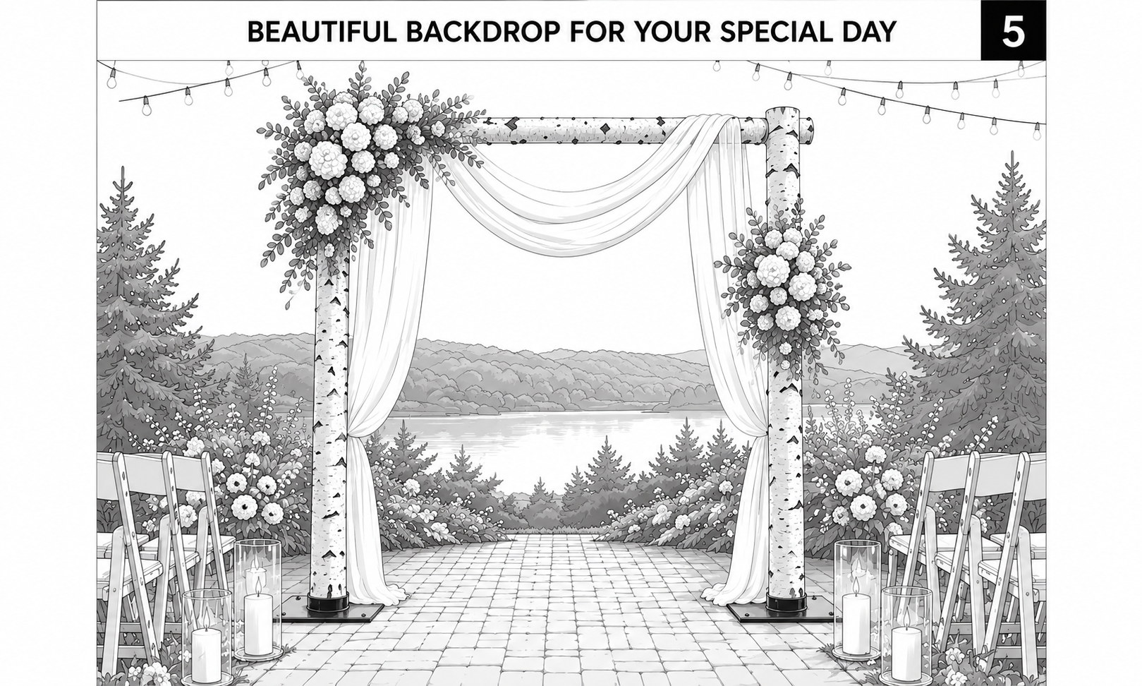 Arcwood Living Birch Wedding Arch Kit – Complete Set with Ivory Chiffon Drape