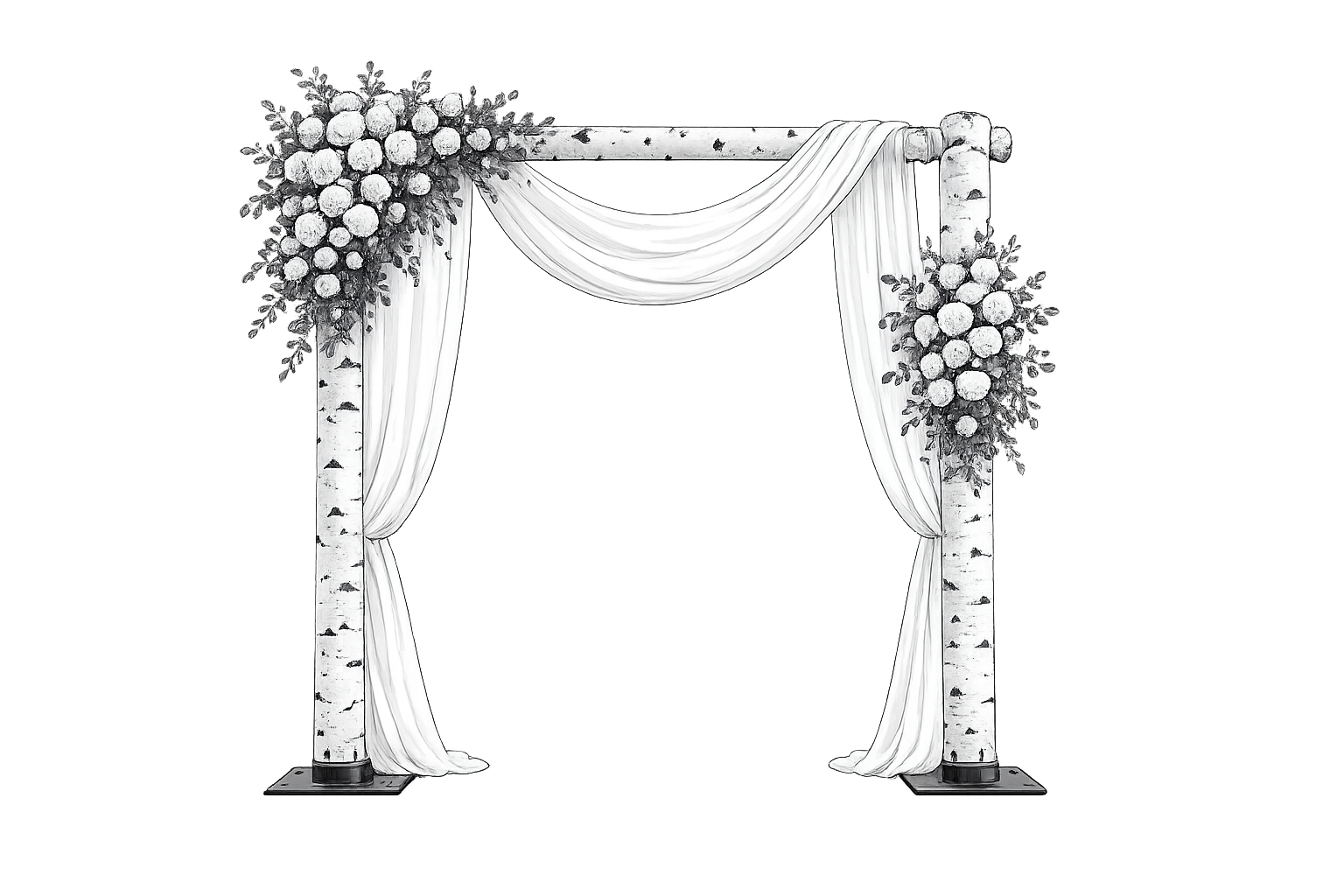 Arcwood Living Birch Wedding Arch Kit – Complete Set with Ivory Chiffon Drape